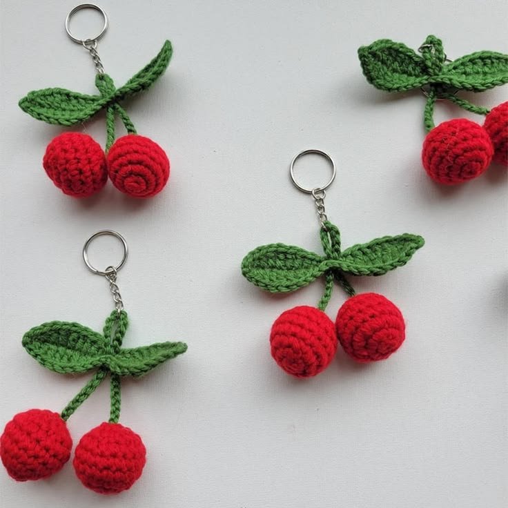 Twin Cherry Blossom Crochet Keychain