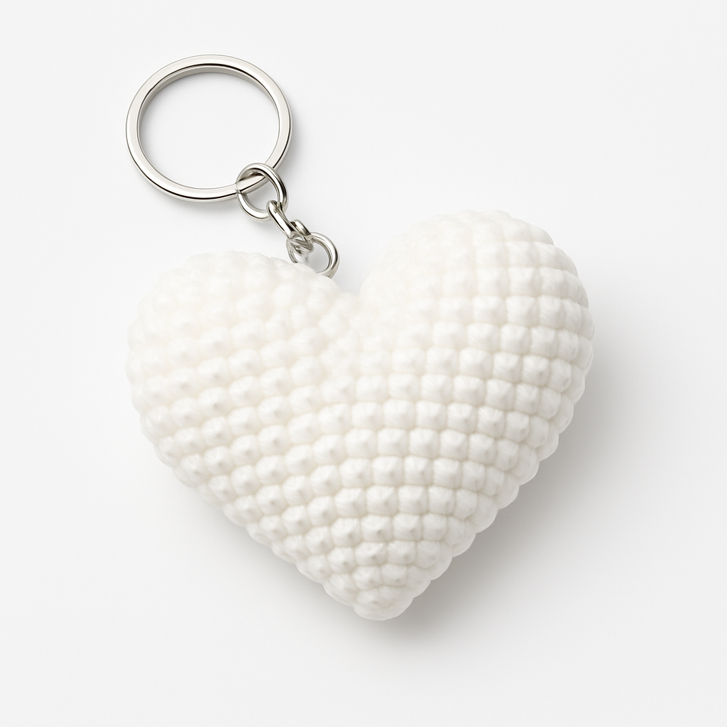 Pure White Heart Crochet Keychain
