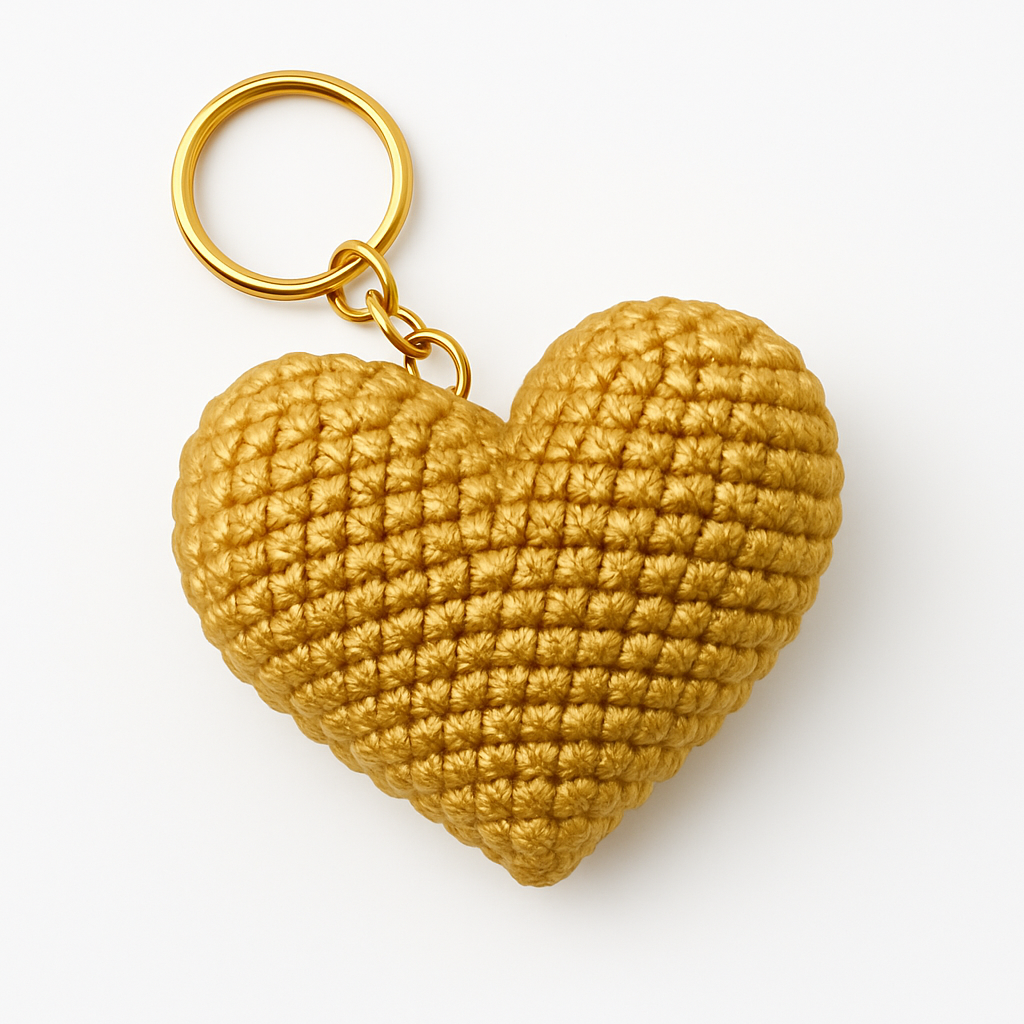 Golden Shimmer Heart Crochet Keychain