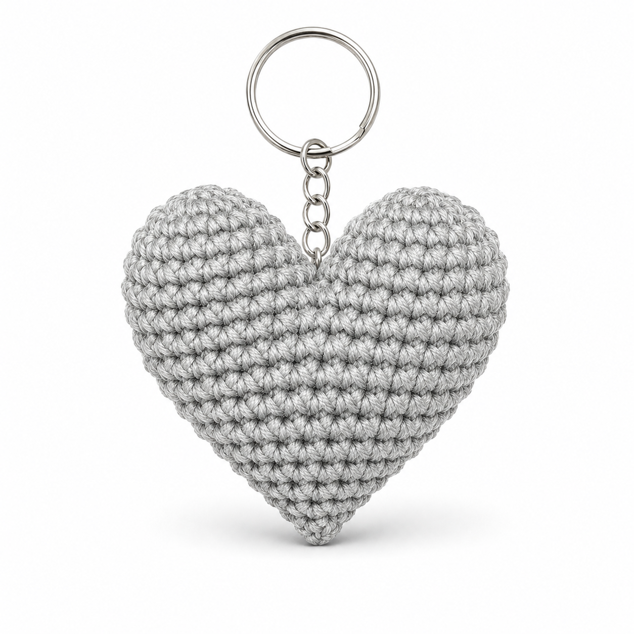 Silver Sparkle Heart Crochet Keychain