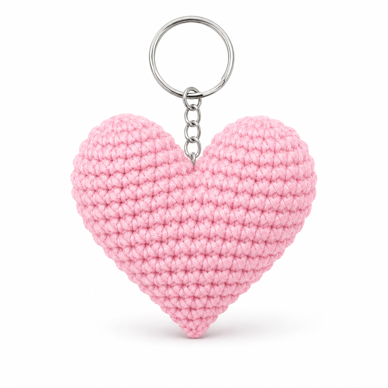 Pastel Rose Heart Crochet Keychain