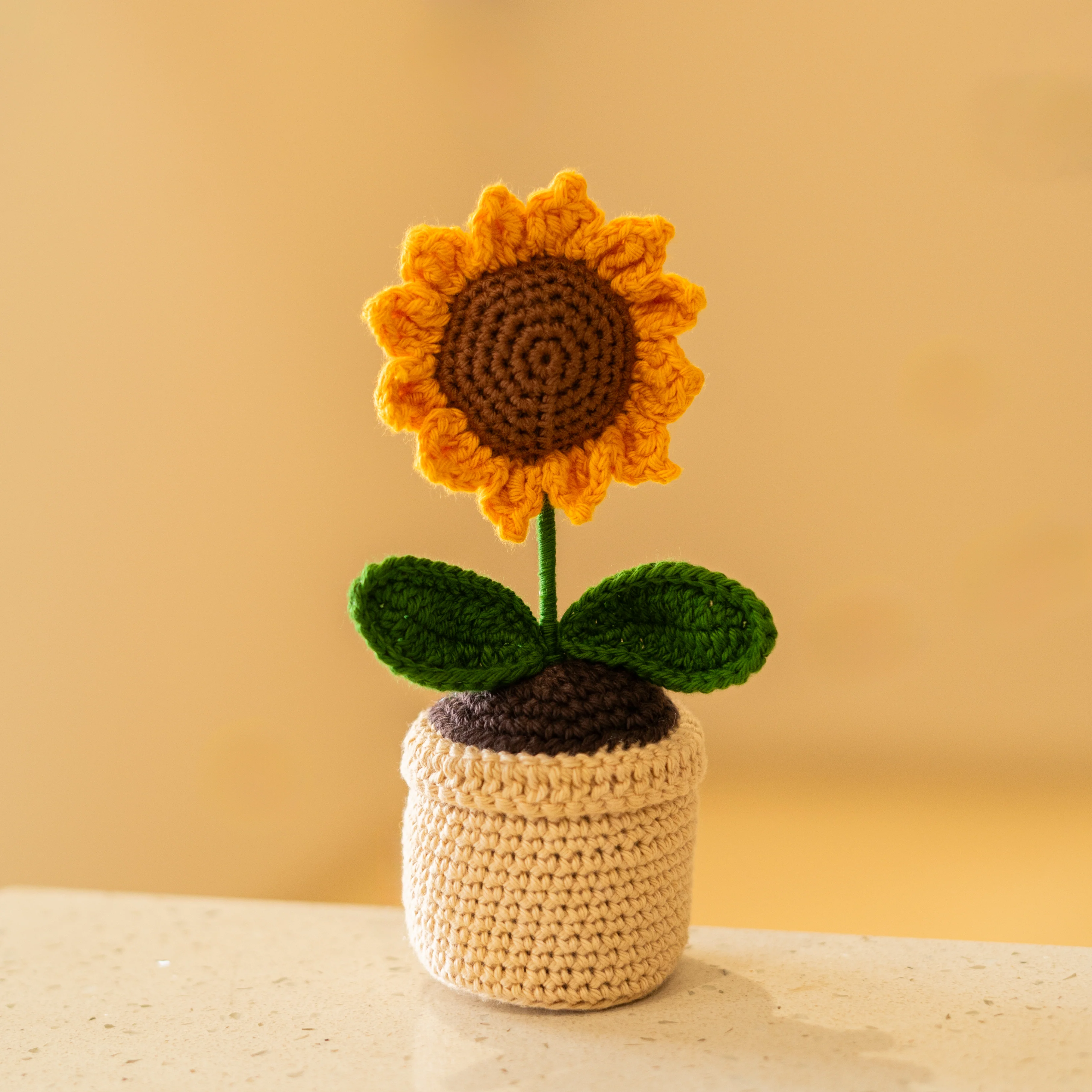 Golden Sunflower Mini Crochet Pot