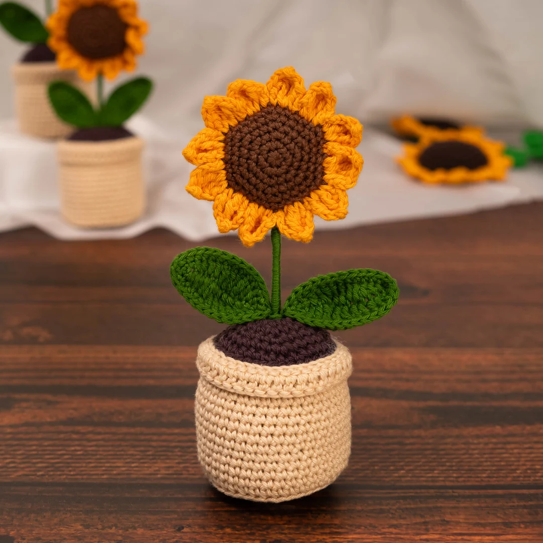 Double Sunflower Bloom Crochet Planter