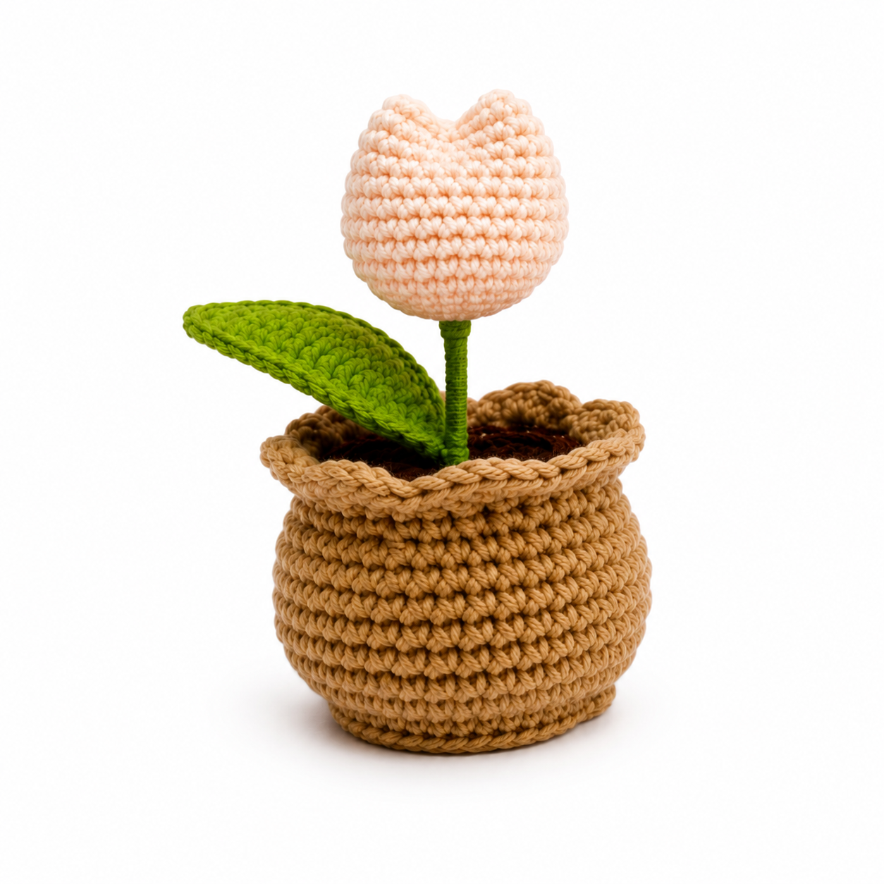 Peach Cream Tulip Blossom Crochet Pot