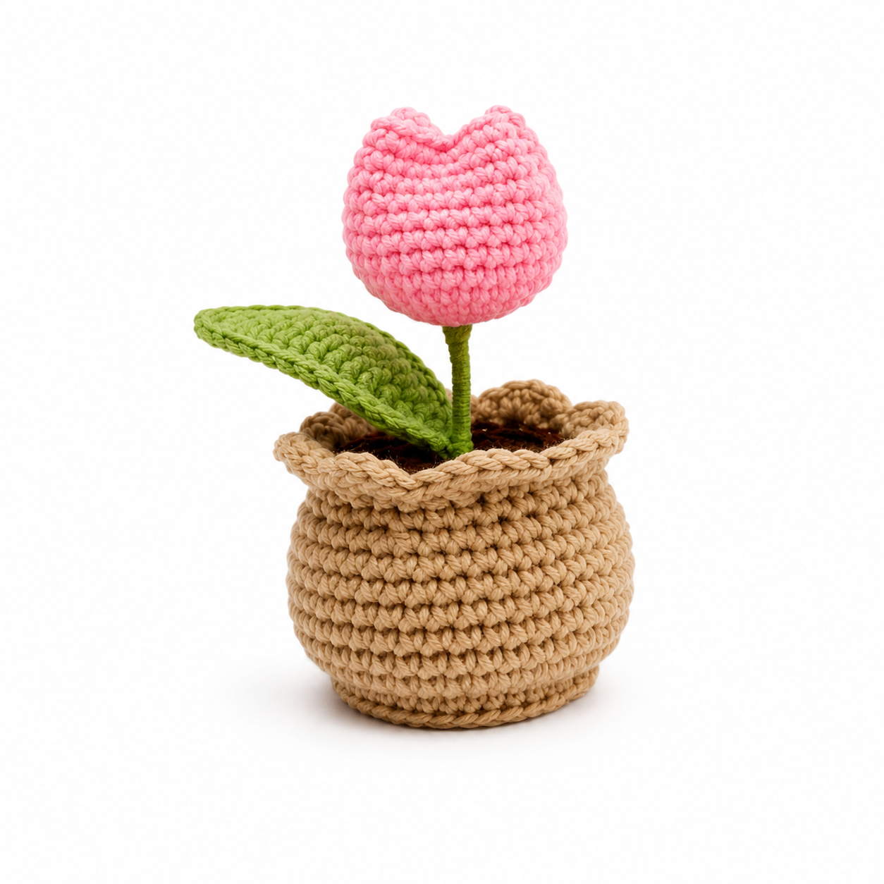 Soft Pink Tulip Blossom Crochet Pot