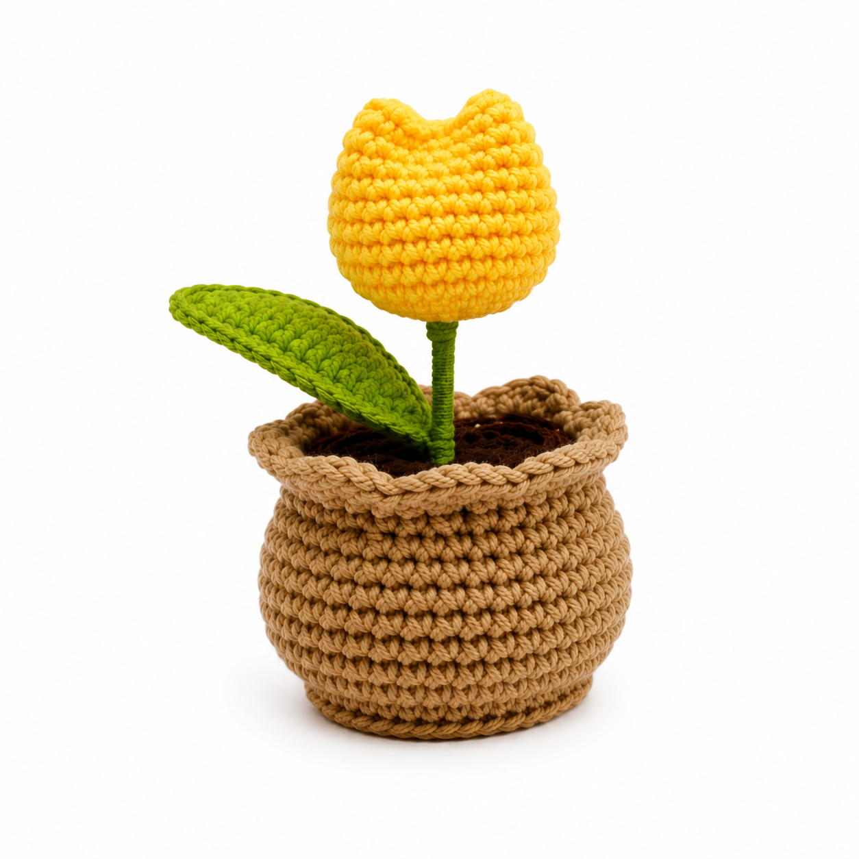 Sunny Yellow Tulip Blossom Crochet Pot